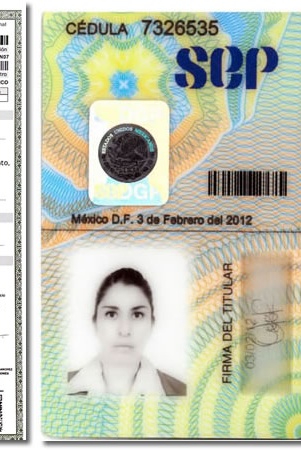 Cédula profesional frente